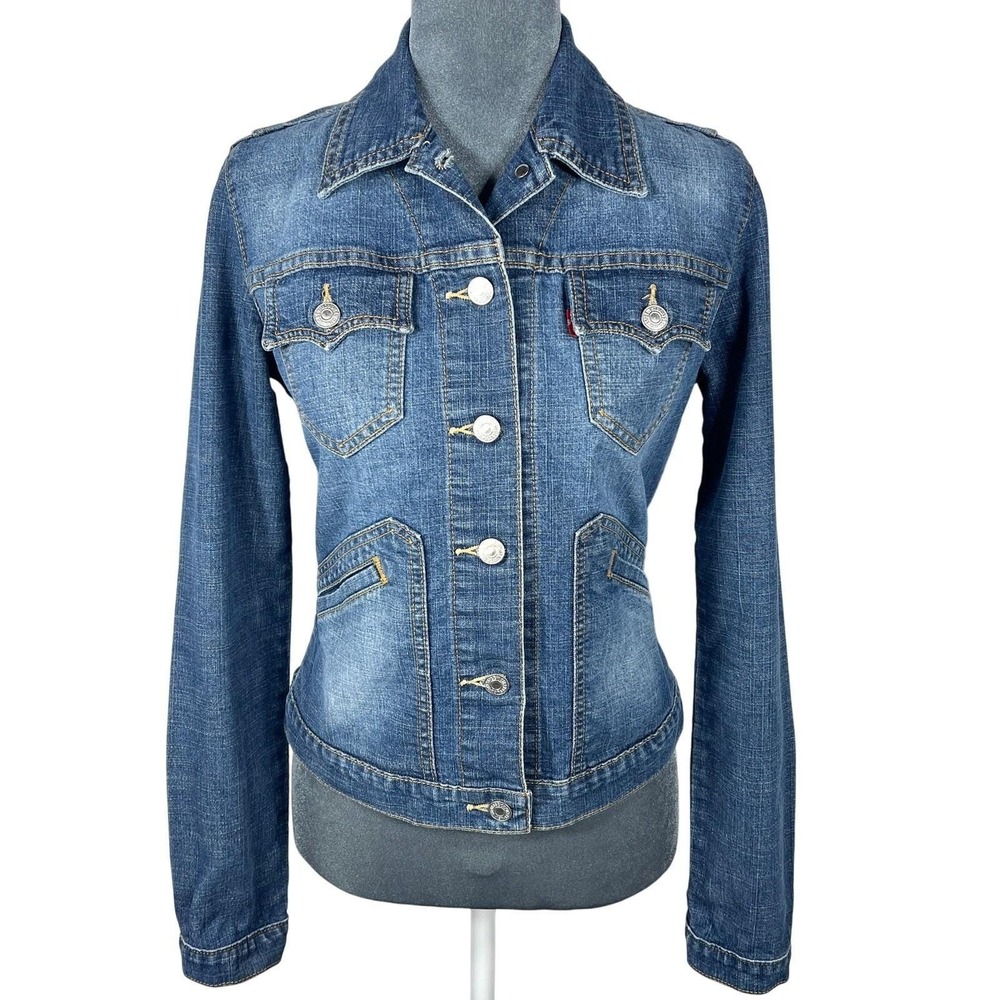 Levi's Y2K Trucker Jean Jacket Juniors XS Fitted Faded Stretch Denim Western VTG